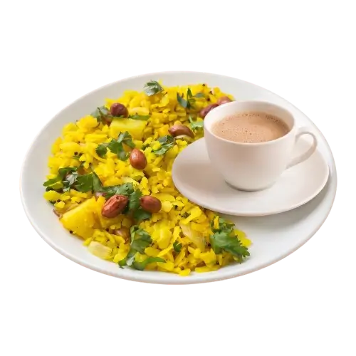 Homemade Poha + Regular Tea